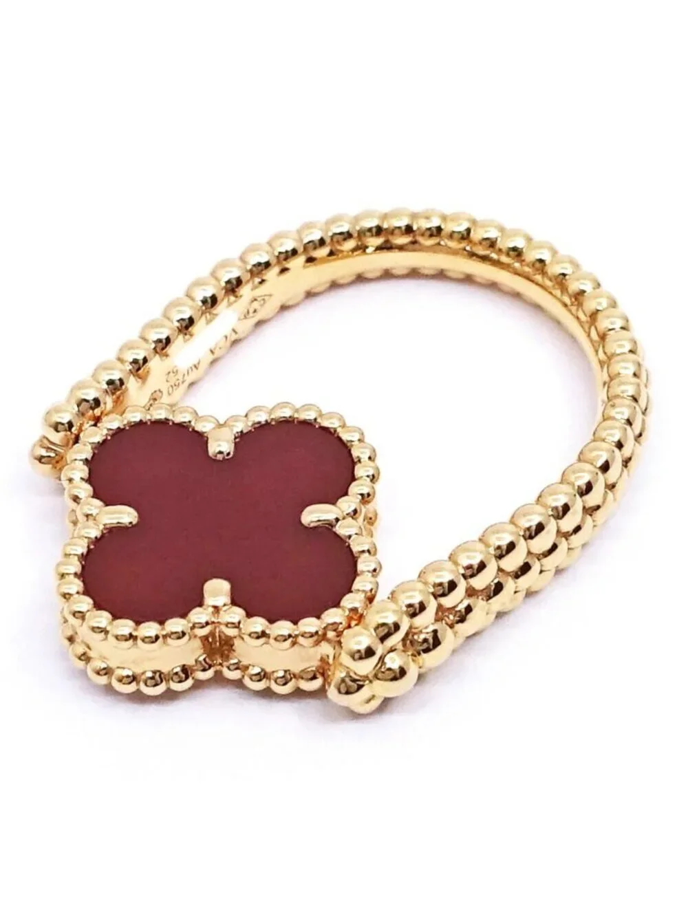 Van Cleef & Arpels 18K Pink Gold Vintage Alhambra Reversible Ring Guilloche